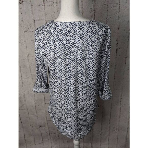 Talbots White Blue Linen Half-Button Long Sleeve Blouse Shirt Top Sz M Medium‎ - Picture 3 of 10